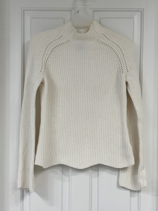 Cynthia Rowley Sweaters - Cynthia Rowley Ivory Mock Neck Cotton Ribbed Knit Scalloped Hem Sweater XS